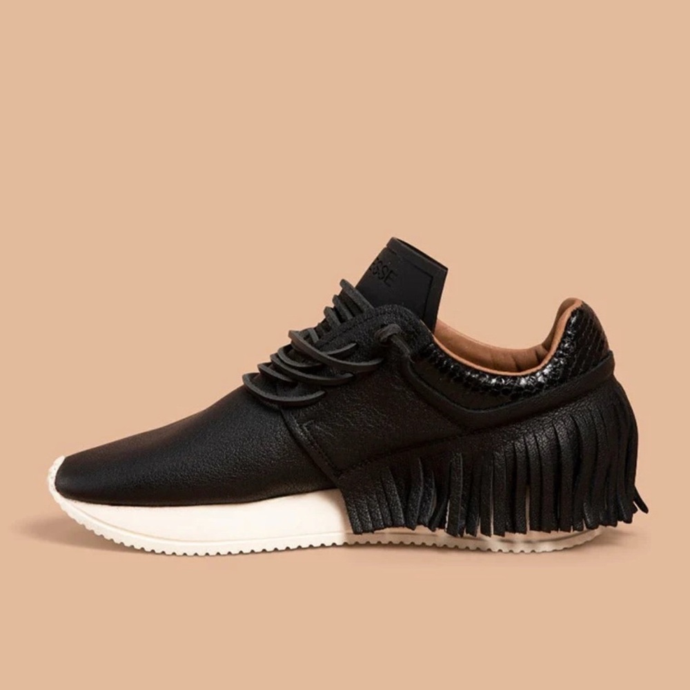 Black Fringe Women's Sneakers - Picture 3 of 6